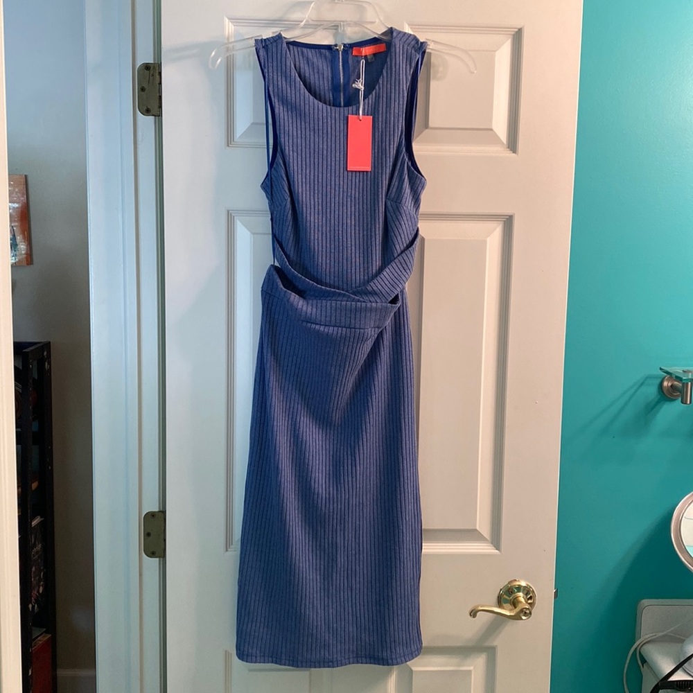 Blue rubbed dress with cutout on sides